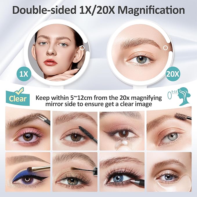 B Beauty Planet 20X Magnifying Mirror with Light, Lighted Makeup Mirror with 20X/1X Magnification, 3 Color Light and Adjustable Brightness, 3-in-1 Multifunctional Makeup Mirror with Lights 2000mAh