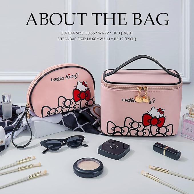 AmBealla Travel Makeup Bag Large Cosmetic Bags with Brush Holder, Pink Waterproof 2PCS Portable Cosmetic Case for Women, Toiletry Storage Bag for Skincare & Beauty Tools for Girls