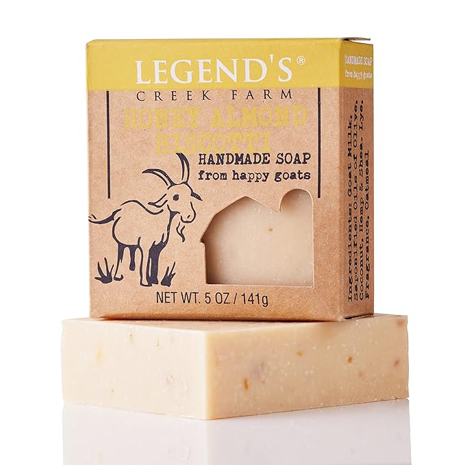 Legend's Creek Farm Goat Milk Soap - Cleansing Moisturizing Soap Bar for Hands and Body - 5 Oz Creamy Lather, Nourishing, Gentle Natural Soap for Sensitive Skin (Honey Almond Biscotti, Pack of 2)