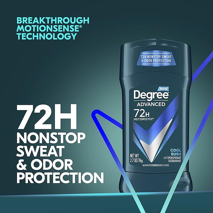 Degree Men Advanced Protection Antiperspirant Deodorant Cool Rush 4 count 72-Hour Sweat and Odor Protection Antiperspirant For Men With MotionSense Technology 2.7 oz