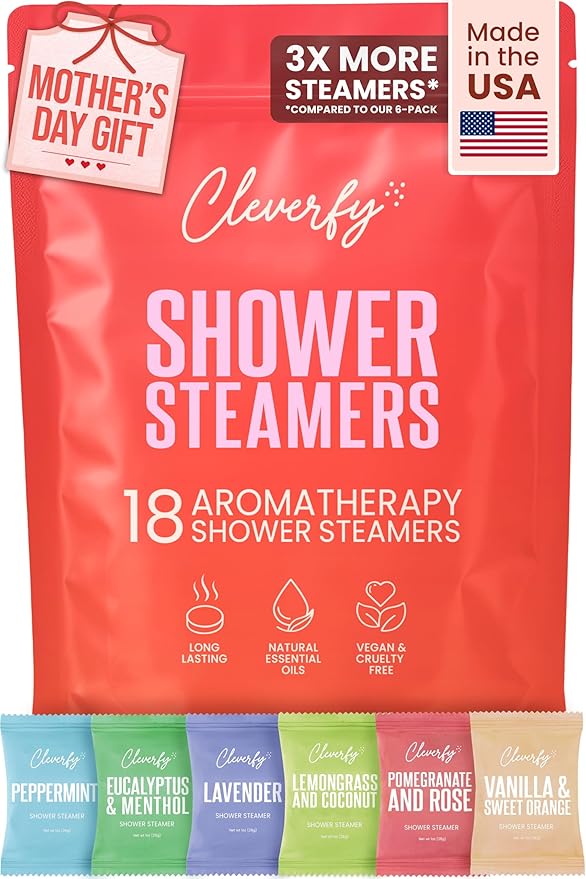 Cleverfy Shower Steamers Aromatherapy for Women and Men – Mothers Day Gifts for Mom – Self-Care Shower Bombs for Stress Relief and Relaxation – 18 Tablets