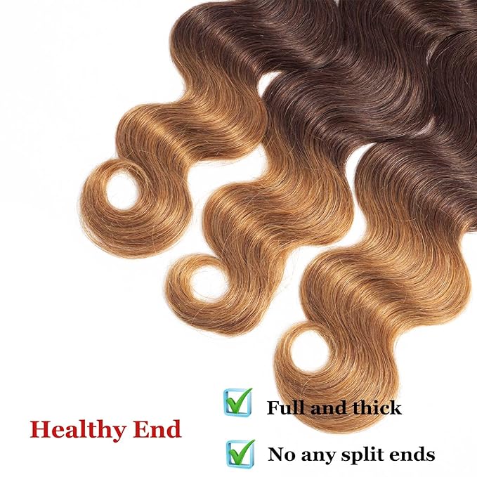 Ombre Body Wave Bundles Brazilian Virgin Human Hair Bundles Ombre Human Hair Extensions 3 Tone Mixed 1B/4/30 Color (14 16 18) Ombre Bundles Body Wave 3 Bundles