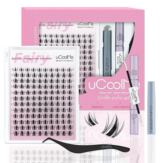 Fairy Lash Clusters Kit 8-14mm Manga Individual Lashes C Curl Wispy Eyelash Clusters WideSpan Eyelash Extension Kit with Lash Bond and Seal Wet-Look Spiky Cluster Lashes Ultra-Thin Invisible Lash Band