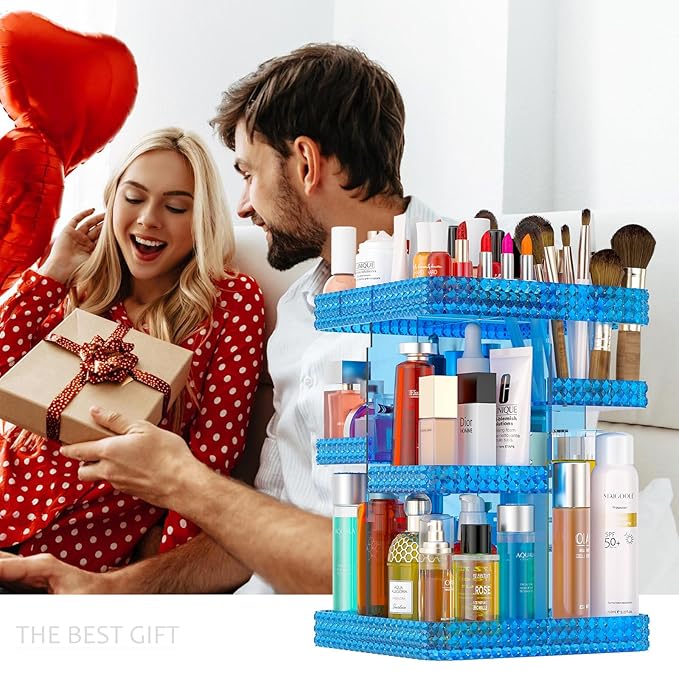 Makeup Organizer, 360 Degree Rotating Adjustable Cosmetic Storage Display Case with 6 Layers Large Capacity, Fits Cosmetics, Perfume, Skin Care, Makeup Brushes, Lipsticks (Blue)