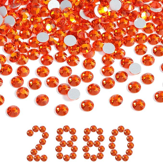 Beadsland Flatback Rhinestones Bulk,2880pcs Orange Rhinestones for Nails Crafts Clothes DIY Decoration, Hyacinth/Orange, SS30, 6.3-6.5mm