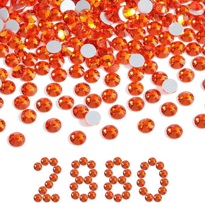 Beadsland Flatback Rhinestones Bulk,2880pcs Orange Rhinestones for Nails Crafts Clothes DIY Decoration, Hyacinth/Orange, SS30, 6.3-6.5mm