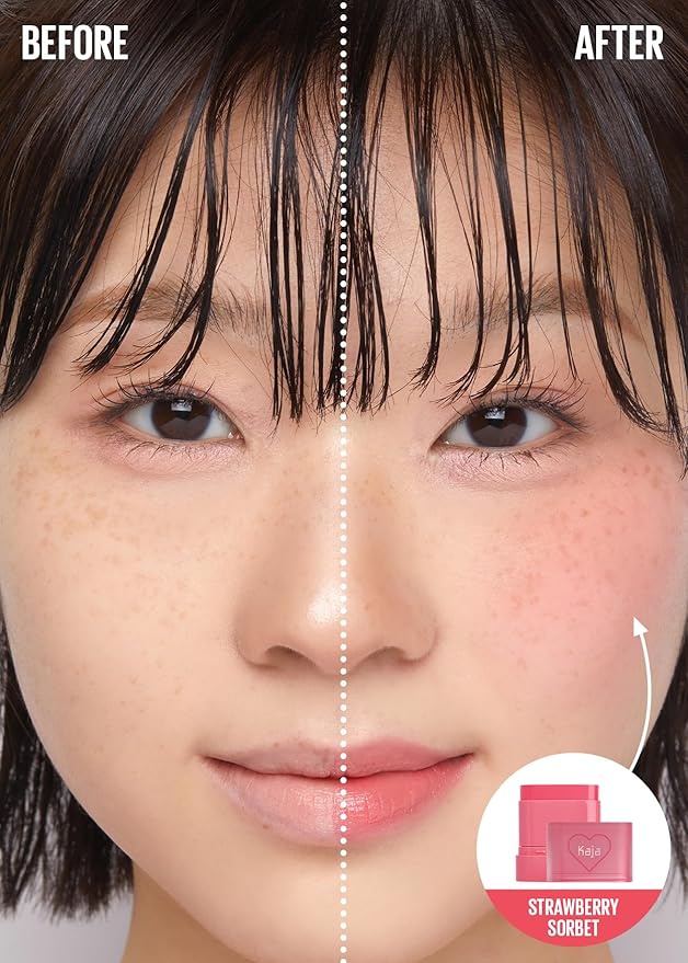 Kaja Cheek & Lip - Dewy Bar 02 Strawberry Sorbet | Creamy Blusher and Balm Multi-Stick, 45% Moisturizing Oil, Apple Extract, Vitamin-Hyaluronic Acid Infused, High Shine, Mother's Day, 10g