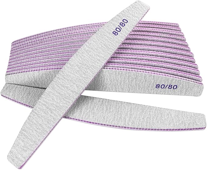 80/80 Grit Nail Files (10 Pack), Emery Boards for Acrylic Nails and Gel Nails, Coarse Nail File Double Sided 80 Grits Emory Professional Nail Filers Reusable Washable Manicure Curved Gray