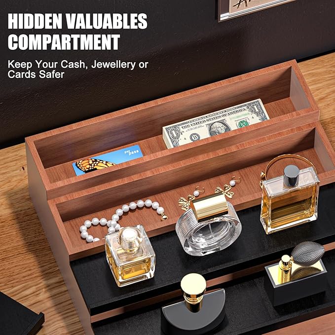 Sephyroth Cologne Organizer for Men – 4 Tier Perfume Display with Hidden Storage & Drawer, Elegant Perfume Storage Box, Durable Craftsmanship, Great Gift for Man (WalnutBlack)