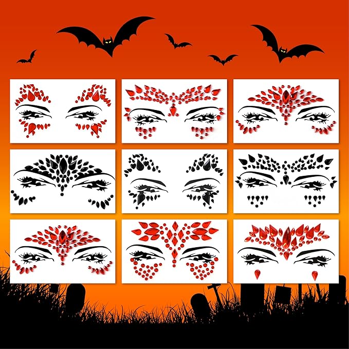 Face Gems Adhesive Glitter Jewel Tattoo Sticker Festival Gems Rave Party Body Make Up (9 PCS Z9ZAKRED-A)