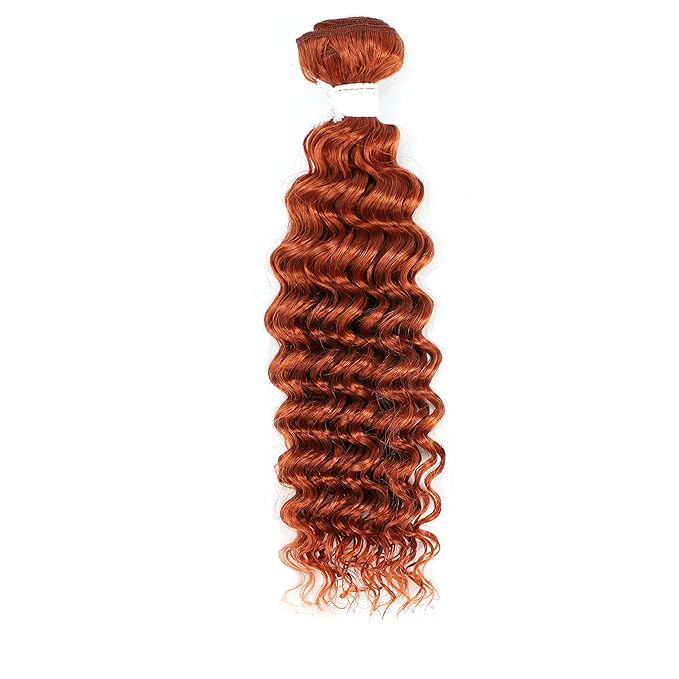95g Human Braiding Hair for Boho Braids Deep Wave 100% Brazilian Human Hair Bundles Burnt Orange Color Bohemian Curly Wave #350 Ginger Orange Human Hair Bundles for Women 22 Inch