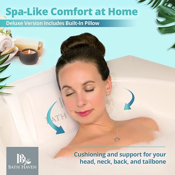 Bath Haven Bathtub Neck Support Pillow, Spa Cushion, Relaxing Headrest, Portable Washable Accessory with 3D Air Mesh Thick Soft Pillow