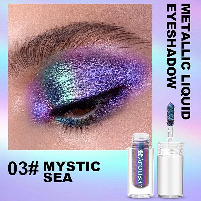 Metallic Liquid Eyeshadow 3pcs, Chameleon Metallic Eyeshadow Multi-Color Shifting, Highly Pigmented and Shimmer Eye Makeup, Long Lasting Cosmetics, 3 Colors