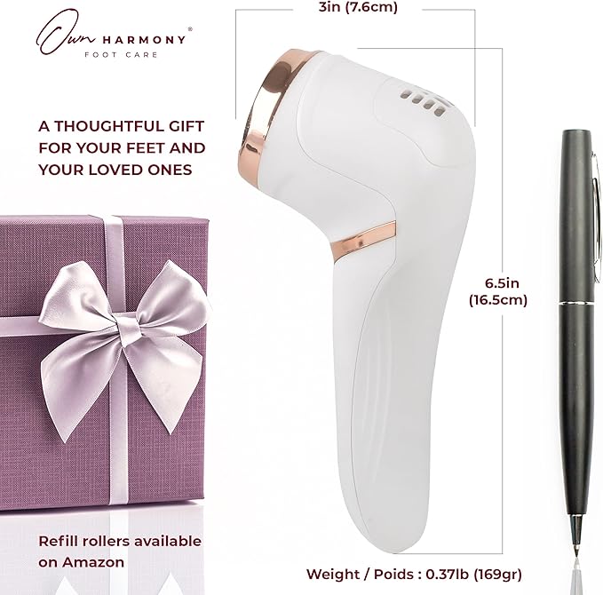 Own Harmony Electric Callus Remover with Vacuum - Foot Care for Women - Professional Pedicure Tools for Powerful Pedi Care Vac - 3 Rollers Electric Feet File CR2100 - Best for Hard Dry, Cracked Heels