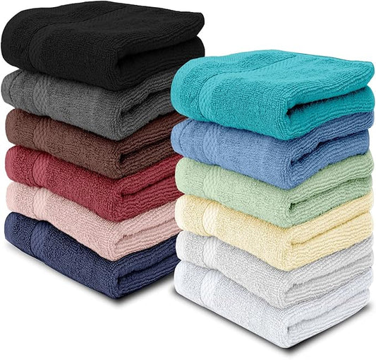 White Classic Luxury Wash Cloths 12 Pack, 13 x 13 inches Small Towels for Face, Multicolor Hotel Quality Washcloth for Showering, Gym, Spa, Bathroom, Cotton Wash Clothes Set (1pc of Each Color)