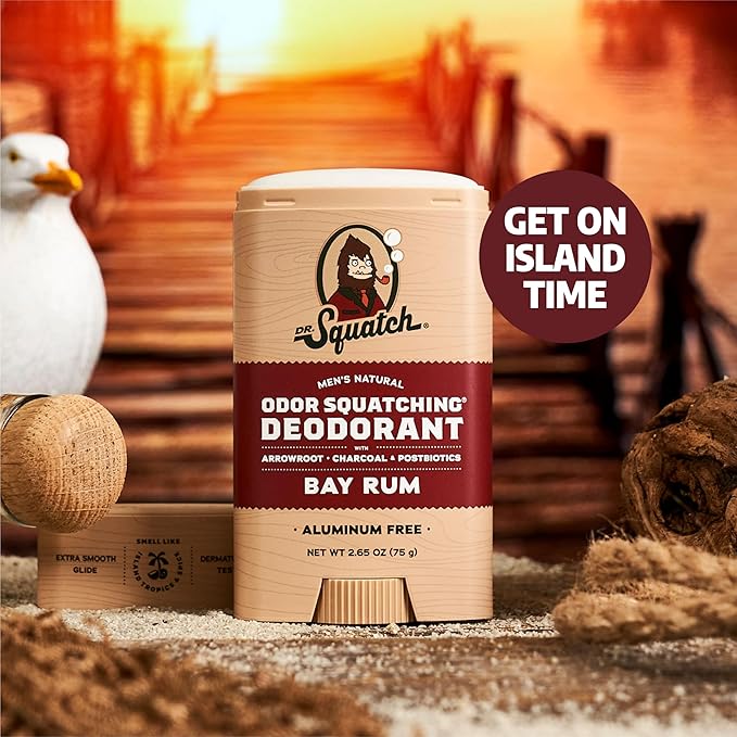 Dr. Squatch Natural Deodorant for Men - Odor-Squatching Aluminum Free - Bay Rum (2.65 oz, 3-Pack)