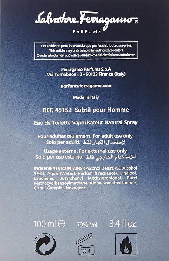 Salvatore Ferragamo Subtil Eau de Toilette Spray for Men, 3.4 Ounce (Pack of 2)