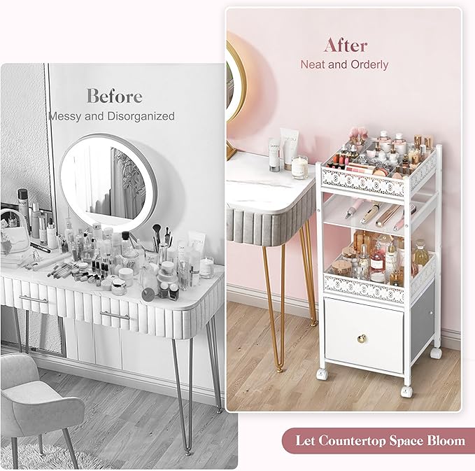 Makeup Organizer, Large Skincare Organizers, Make Up Organizers for Vanity, Makeup Storage Cosmetic Organizer with Drawer, Bathroom Vanity Organizer Makeup Holder Cart for Skin Care Hair Tool Beauty