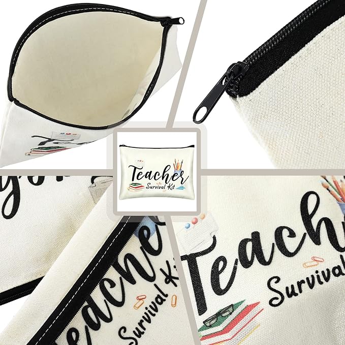 9 Pcs Teacher Appreciation Gifts Sets Teacher Makeup Pouch Cosmetic Bag Teacher Tote Bag Bulk Canvas Teacher Bangle Bracelet Teacher's Day Birthday Graduation Back to School Gift for Teacher