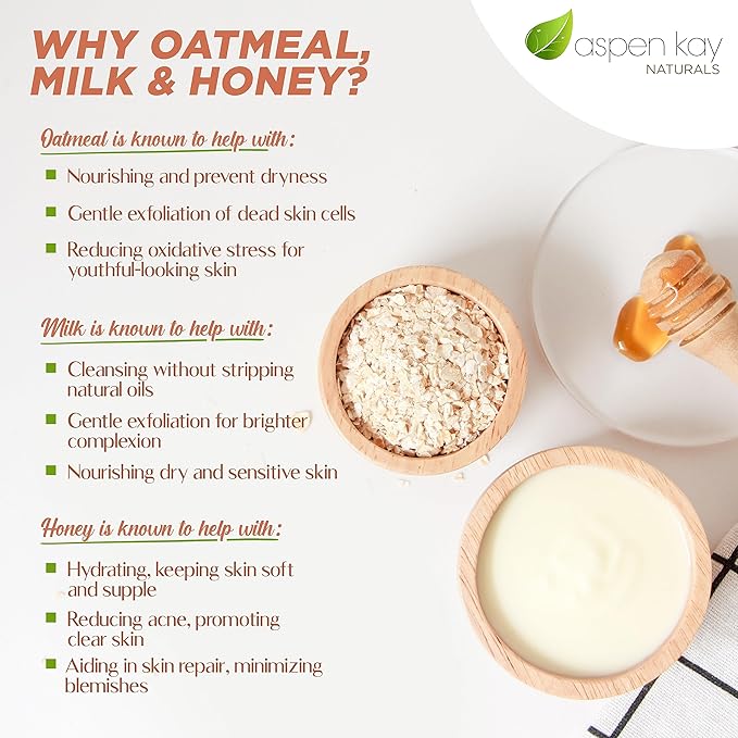Aspen Kay Naturals Handmade Oatmeal Soap Bar for Face & Body – Made with Organic Raw Honey, Goats Milk, Organic Shea Butter - Exfoliating Soap – For All Skin Types - Made in the USA 4.5 oz