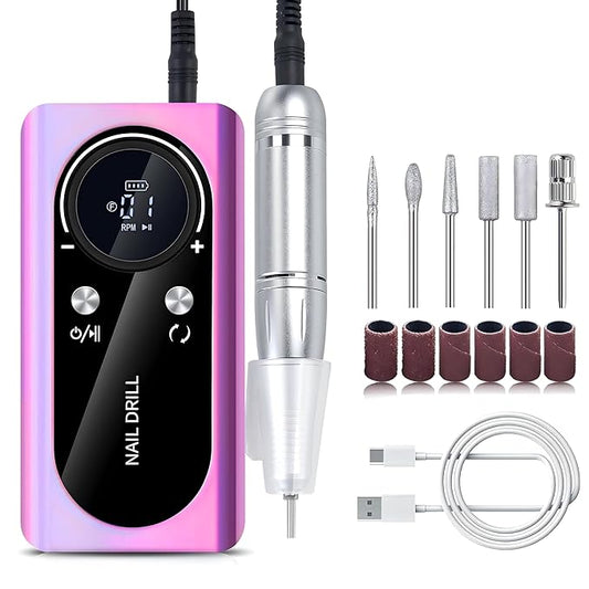Professional Electric Nail Drill File,Cordless Portable Nail Drill 45000 RPM,Rechargeable Nail File Machine for Acrylic Nail Gel Polish,Nail Salon Home Nail Art Set, Purple