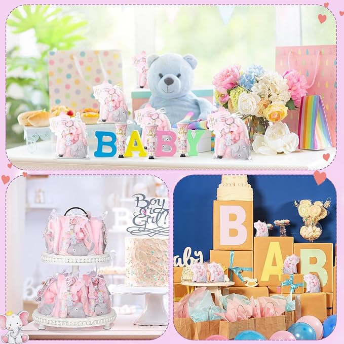 168 Pcs Pink Elephant Baby Shower Favors Baby Shower Gifts Bulk Hand Cream Towels Soaps Keychains Organza Bags Guest Appreciation Gift with Thank You Tags and Cards for Boys Girls Guest