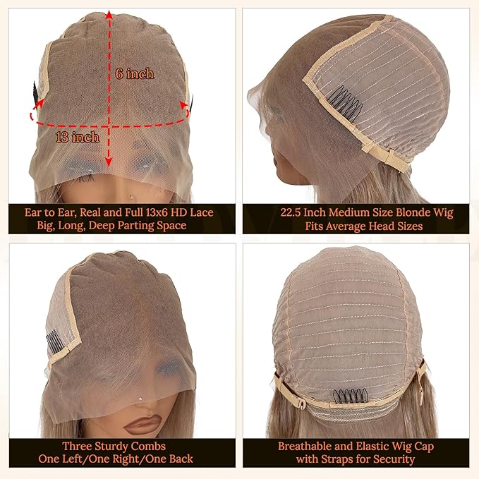 Ash Blonde 13x6 HD Lace Front Wigs Human Hair Bob Deep Part Blonde Bob Wig Human Hair Frontal Lace Wigs Blunt Cut 14 Inch 180% Density Ash Blonde Glueless Wigs for Black Women Pre Plucked