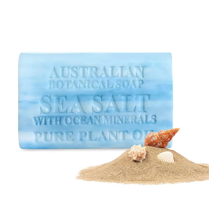 Australian Botanical Soap Sea Salt with Ocean Minerals 6.6 oz Triple Milled Luxury Soap Bar Enriched with Shea Butter, Suitable for Men, Women and All Skin Types, Pack of 1