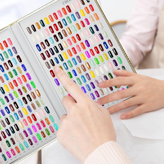 308 Colors Nail Swatches Book with 360 Nail Tips and Number Labels Professional Nail Color Chart Card Display Gel Polish Book Nail Painting Practice Design Board No Need Pasting, No Need Glue