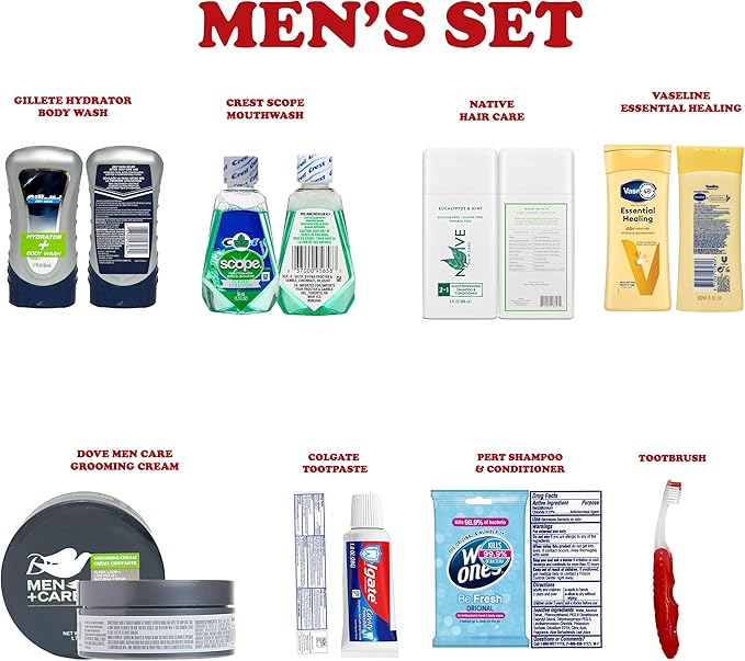 Travel Toiletries Kit Gift for Men, Travel Bag of Hygiene Essentials for Bath, Shaving and Personal Care, 8 Mini TSA Approved Items in Reusable Zipper Bag, Perfect for On-The-Go