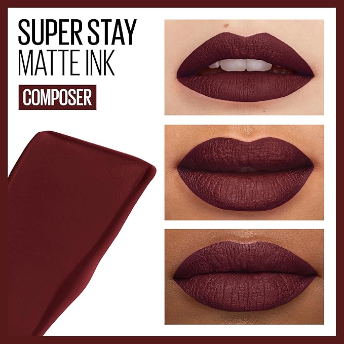 Maybelline Super Stay Matte Ink Liquid Lipstick Makeup, Long Lasting High Impact Color, Up to 16H Wear, Composer, Cherry Brown, 1 Count, Packaging May Vary