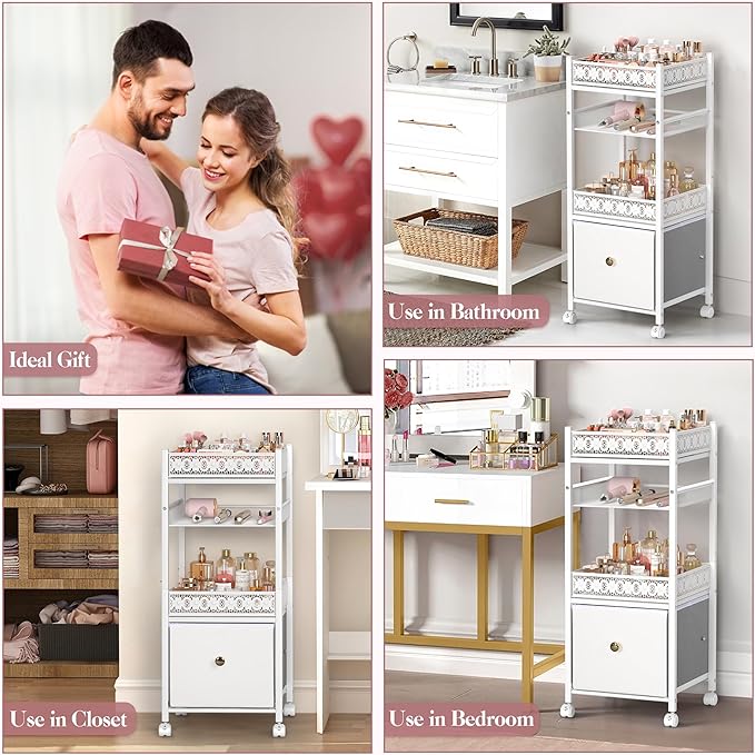 Makeup Organizer, Large Skincare Organizers, Make Up Organizers for Vanity, Makeup Storage Cosmetic Organizer with Drawer, Bathroom Vanity Organizer Makeup Holder Cart for Skin Care Hair Tool Beauty