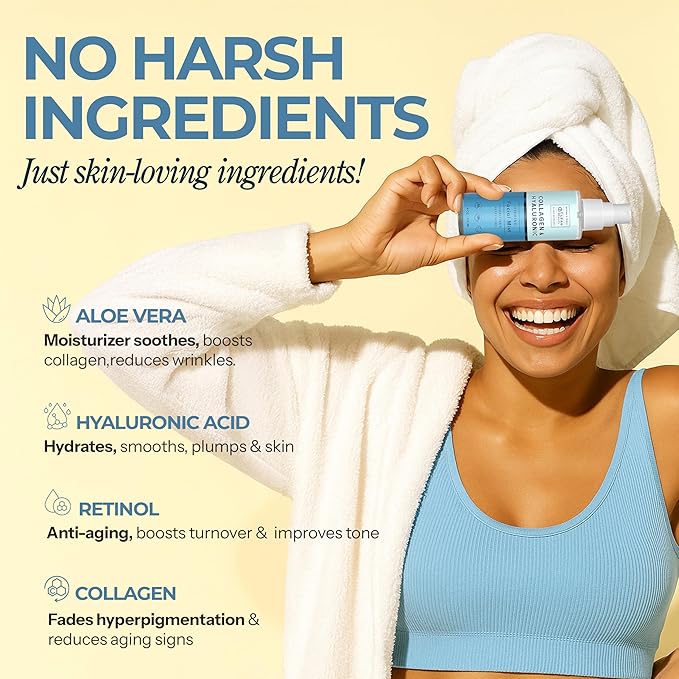 Clear Beauty Hyaluronic Acid & Collagen Face Mist - Dermatologist Tested, Moisturizes & Tones Skin, Anti-Aging, Natural Ingredients, Cruelty-Free, 95% Natural - All Skin Types - 4 OZ