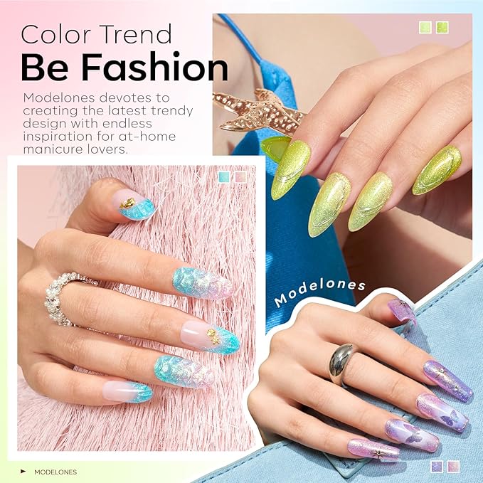 modelones Gel Nail Polish Set 6 Colors Pink Green Blue Purple Glitter Gel Nail Polish Pastel Galaxy Sparkle Shimmer Shades Soak Off UV Spring Summer Nail Art DIY Manicure At Home For Women Girl