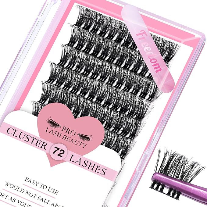 Cluster Lashes, 72 Pcs Individual Lashes, Lash Clusters DIY Eyelash Extension, Super Thin Band Reusable Soft & Comfortable (Freedom-D-10mm)