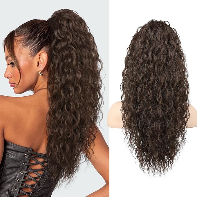 Ponytail Extension, SEIKEA 22" Long Lightweight Full Natural Curly Drawstring Ponytail Fake Pony Tail Multi Layered Soft Clip in Hair Extensions Ponytail Synthetic Hairpiece