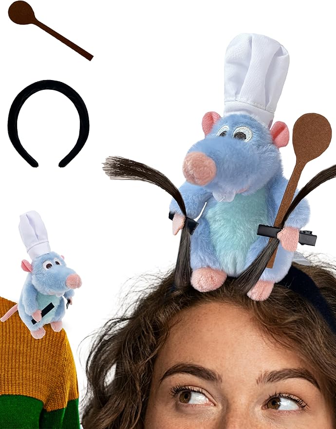Rat Headband Spoon Hair Clip Set Shoulder Plush Costume Accessories Stuffed Animal Toy Gifts for Kids Adults