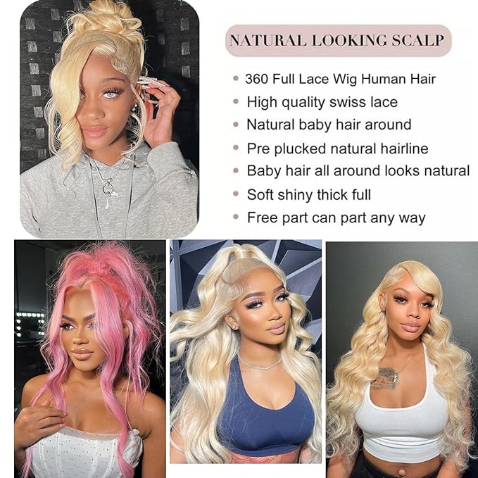 38Inch 613 360 Lace Front Wig Human Hair 200 Density Body Wave Blonde Full Lace Front Wigs Human Hair Pre Plucked 613 Human Hair Wig 360 HD Transparent Lace Blonde Wig Human Hair