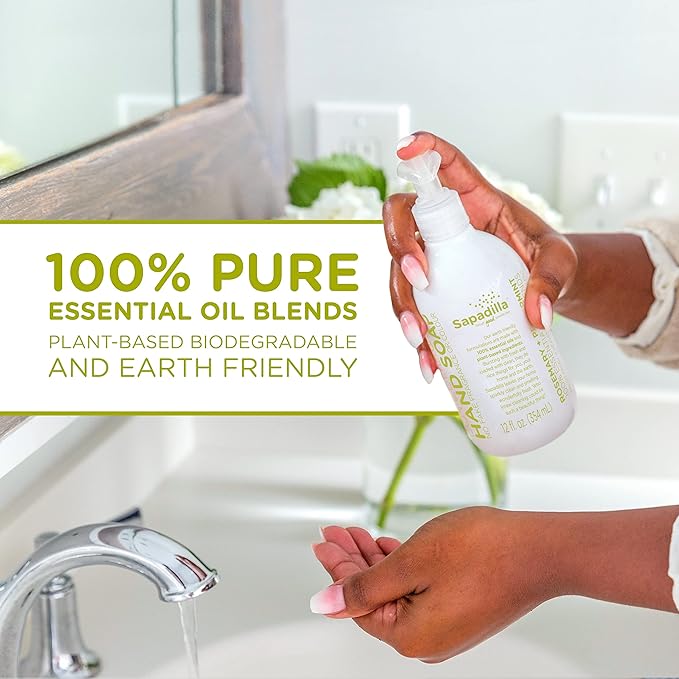 Sapadilla Liquid Hand Soap - Rosemary + Peppermint - Made with 100% Pure Essential Oil Blends, Cleansing & Moisturizing, Aromatic & Fragrant Hand Soap, Plant Based, Biodegradable, 12 Ounce (Pack of 2)