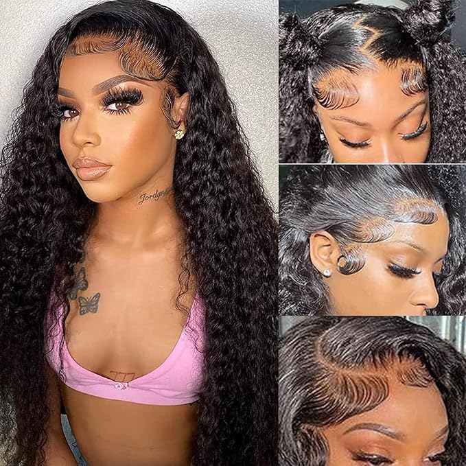 5x5 HD Lace Closure Wigs Human Hair 5x5 Water Wave Lace Front Wigs for Black Women 180 Density Lace Closure Wig Pre Plucked with Baby Hair Deep Curly Closure Wig Natural Black 20 Inch