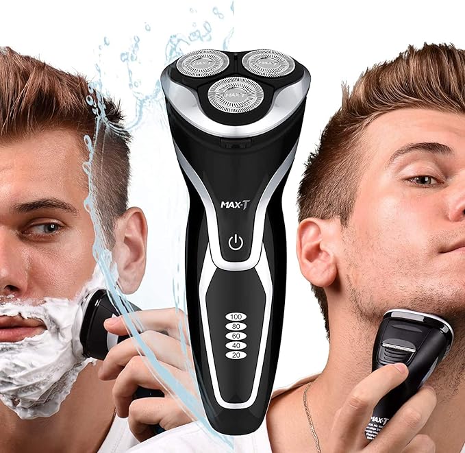 MAX-T Men Electric Razor, Rechargeable Wet & Dry Rotary Electric Shaver for Men (Black)