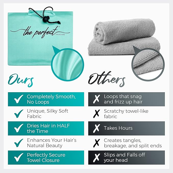 Microfiber Hair Towel Wrap for Women - Gift and Travel - Smooth like Silk - Curly, Wavy, Straight Hair Girls - Plopping Essential - Anti-Frizz, Fast Drying, Works Better than a Cotton T-Shirt
