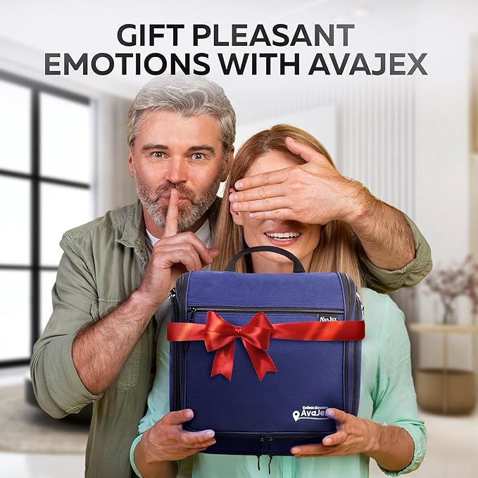 AvaJex Extra Large Hanging Travel Toiletry Bag for Men and Women - Cosmetic Travel Bag With Shoulder Strap - Waterproof Hygiene Bag with Metal Xxl Swivel Hook and 19 Compartments for Toiletries