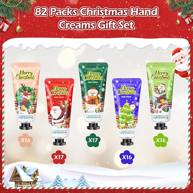 82 Pcs Christmas Hand Cream Gift Set, Bulk Christmas Gifts, Hand Lotion Travel Size,Mini Lotion bulk,Holiday Gifts For Women Coworker, Moisturizing Lotions for Christmas Stocking Stuffers Appreciation