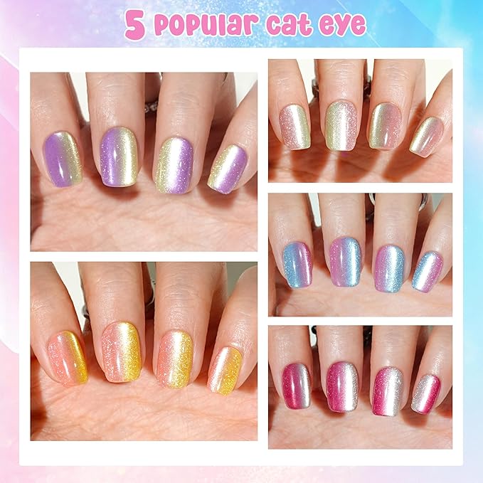 Press on Nails Short - 5 Styles Unique Two-color Ombre Square Cat Eye Press on Nails, Bt Art Box Press On Nails, Soft Gel x Coat Nails False Nails in 16 Sizes - 160 PCS Stick On Nails Kit