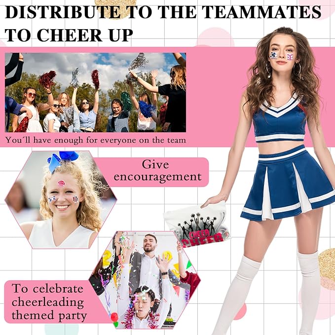 91 Pcs Cheerleader Gifts Kit Zipper Portable Cheer Makeup Bag Keychain Black Cheer Bracelets 1 Bag Waterproof Stickers for Women Girls Cheerleader Teammates