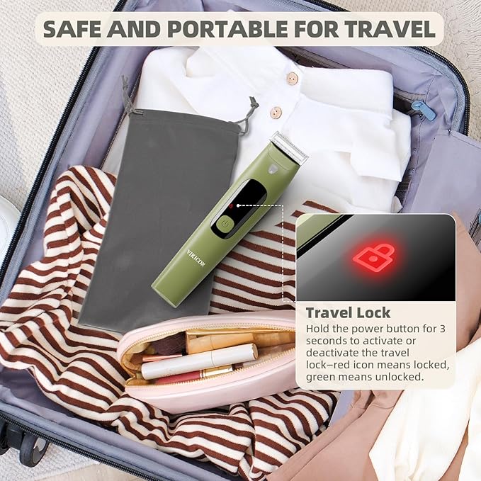 VIKICON Single Blade Body Hair Trimmer – Electric Dual-Sided Safety Razor for Face, Legs, Chest & Pubic Area, Smooth Intimate Shaver with 5 Guide Combs, Travel & Daily Use, Gift for Men & Women