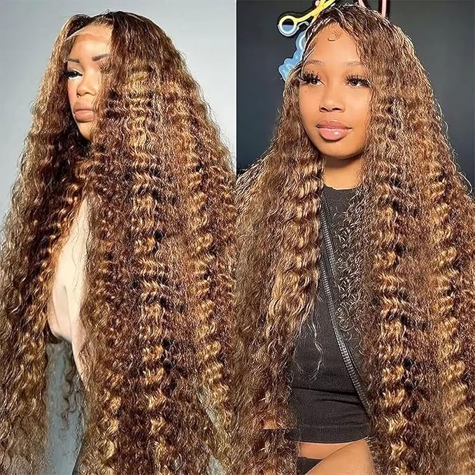 26 inch 13x6 Highlight Ombre Lace Front Wigs Human Hair P4/27 Honey Blonde Lace Frontal Wigs Human Hair 180 Density Colored deep Curly HD Lace Front wigs Human Hair Wig Pre Plucked with Baby Hair
