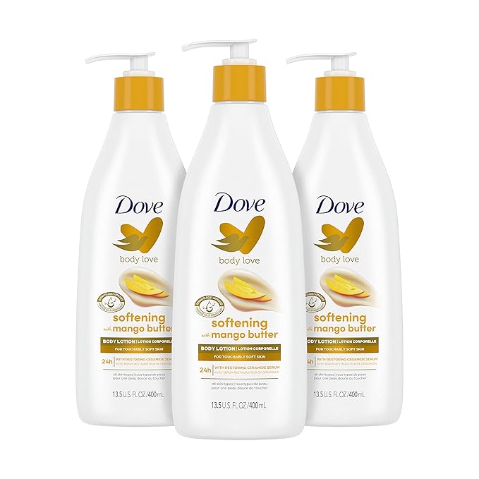 Dove Body Love Softening Body Lotion with Mango & Almond Pack of 3 For Touchably Soft Skin Butters Lotion for Dry Skin with Restoring Ceramide Serum 13.5 oz
