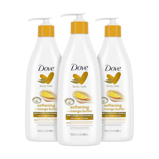 Dove Body Love Softening Body Lotion with Mango & Almond Pack of 3 For Touchably Soft Skin Butters Lotion for Dry Skin with Restoring Ceramide Serum 13.5 oz